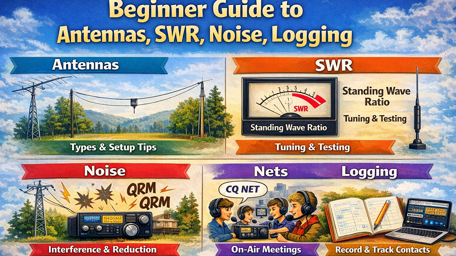 Beginner Guide to Antennas, SWR, Noise, Logging , and nets